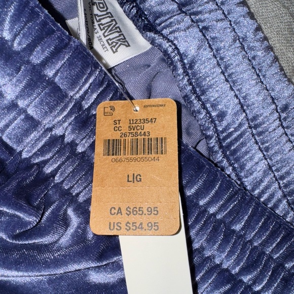 Victoria’s Secret Pink VELOUR SHINE LOGO WIDE LEG PANTS in Blue | Large | NWT - Picture 5 of 5